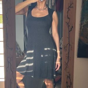 Elegant Charcoal A Line Dress with faux leather shoulder detail